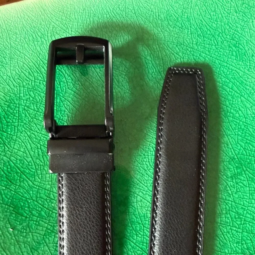 CGHart Men's Cowhide Belt Alloy Pin Buckle Ratchet Black